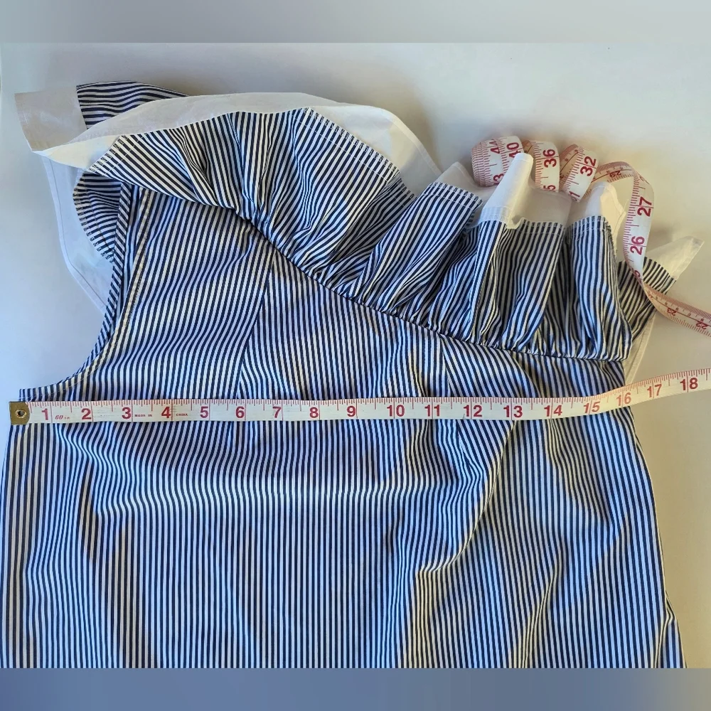 J Crew One Shoulder Ruffle Navy and White Striped Blouse Women's size 2